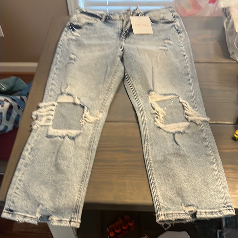 High Rise Distressed Jeans - Light Blue